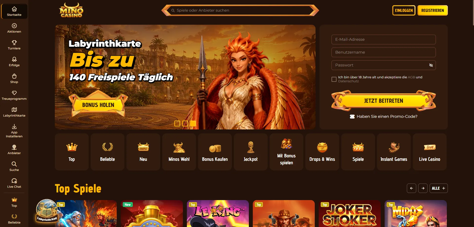 Mino Casino &Uuml;bersicht &ndash; Spieleplattform mit Slots, Live-Casino und Sportwetten