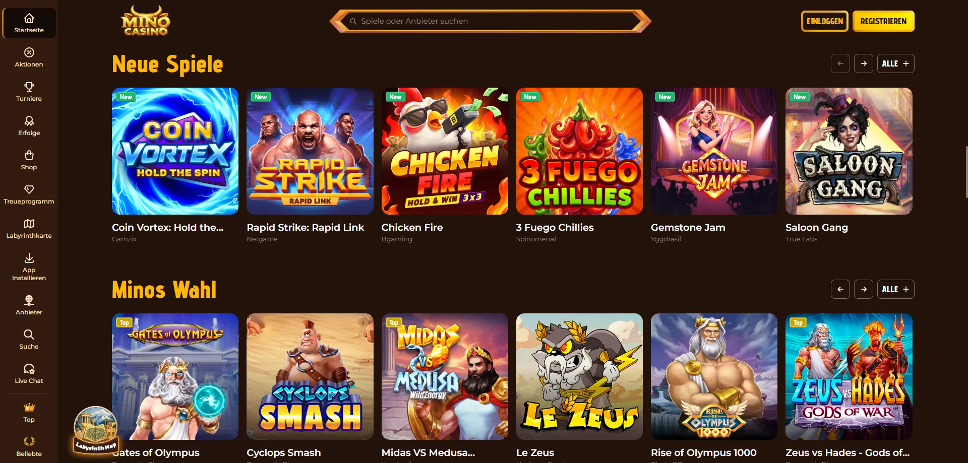 Mino Casino Spieleauswahl &ndash; Slots, Tischspiele und Live-Dealer-Optionen